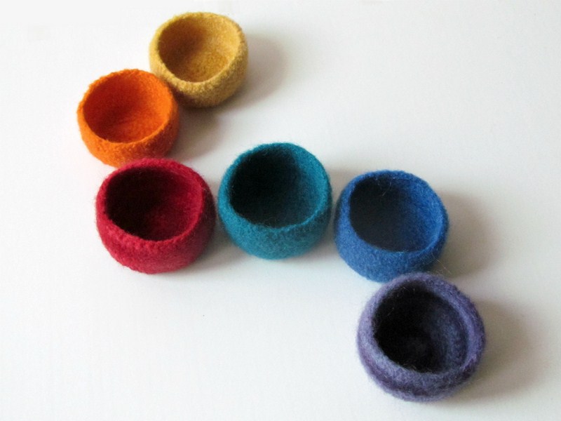Rainbow felted bowls -gorgeous accent bright colors- desk organizer - set of six