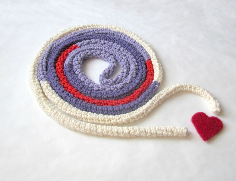 Skinny scarf Cream, purple, lilac and red - Crochet jewelry - extra long necklace - block colors - Poppy and lavender field Listing Stats 