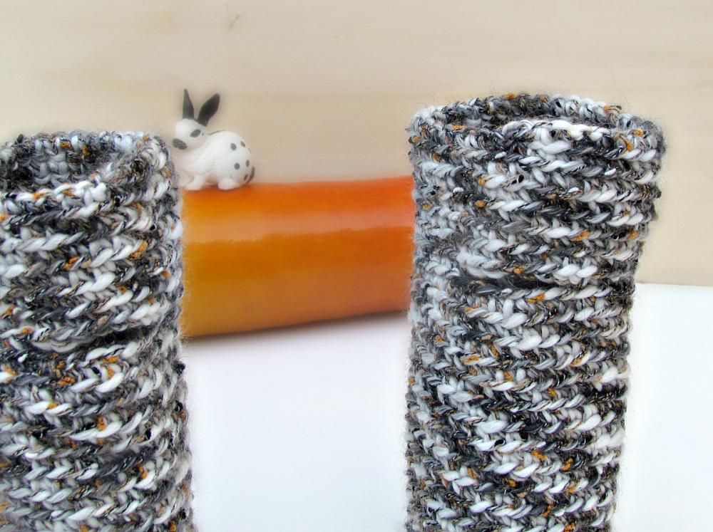 Winter accessories - Fingerless gloves - wrist warmer - wool - luxury melange white, grey and bits of mustard yellow