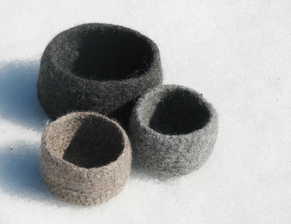 Felted bowls - Organic family - Grey and earth tones