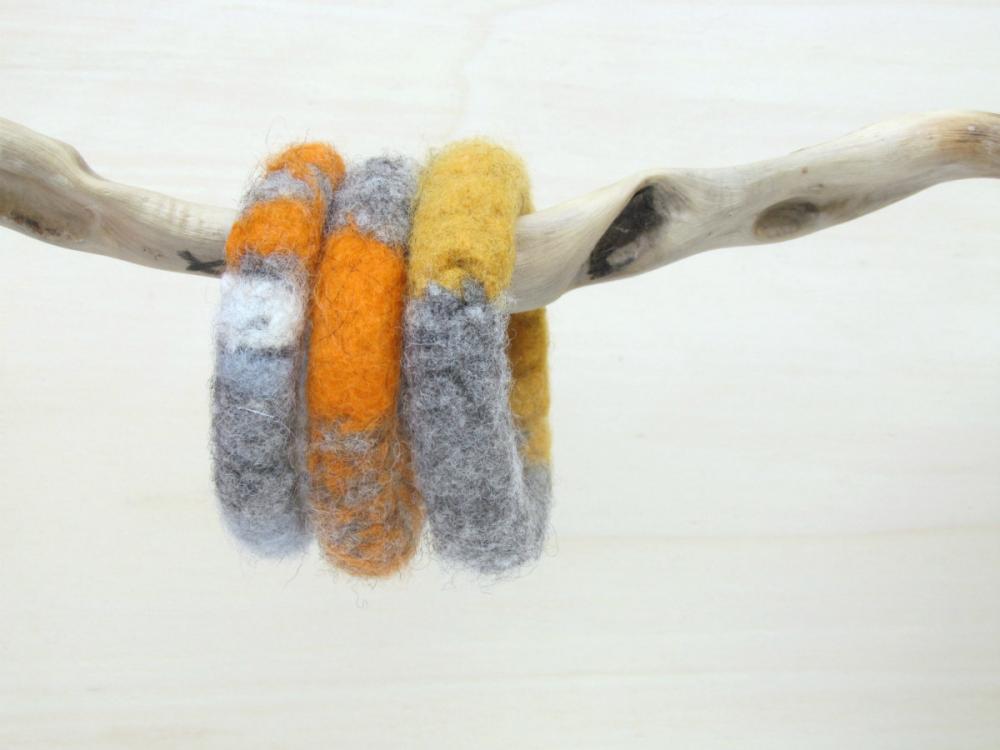 Felted chunky bangles - knitted jewelry - organic wool - winter accessories